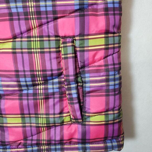 Caribbean Joe Petite Retro Rainbow Plaid Funky Colorful Women's Neon Puffer Vest - Picture 5 of 7